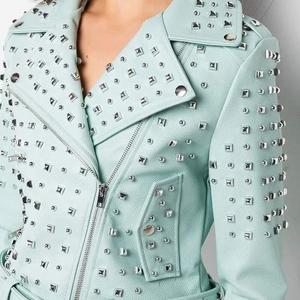 Chaqueta de cuero de alta calidad para mujer, nuevo diseño personalizado, chaqueta de cuero puro, diseño personalizado, estilo Balfern, trabajo de piedra - Product Image 6