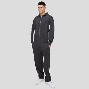 Nuevo diseño chándal 100% algodón logotipo personalizado pantalones apilados y cremallera Sudadera con capucha chándal para hombres - Product Image 4