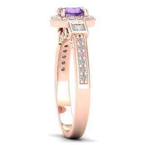 Bague halo en argent sterling 925 avec améthyste de 0,5 carat taille brillant rond REYES, certifiée GRA, bijoux fins en moissanite - Product Image 3