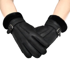 High quality Goat Sheepskin <b>Fur</b> Leather Winter <b>Gloves</b> Fashion Soft Black Leather <b>Gloves</b> for Men Women - Product Image 3