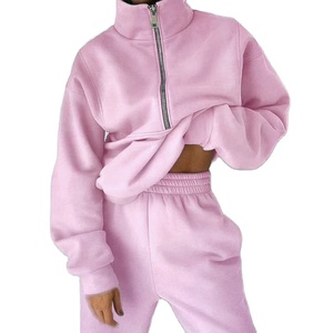 Sudadera con capucha y pantalones de lana con media cremallera personalizada para mujer, conjunto de sudaderas con capucha, conjunto corto de dos piezas de gran tamaño para mujer 2026 - Product Image 1