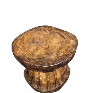 Tabouret en bois massif Naga Tribal, fait main, style rustique traditionnel, ottoman capitonné, empilable, pour l'assise dans la chambre ou à l'hôpital - Product Image 2