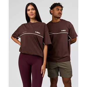 เสื้อยืดโอเวอร์ไซส์แบบอินไลน์เฮฟวี่เวท-ฮอตช็อกโกแลตสำหรับสีออฟไวท์ - Product Image 5