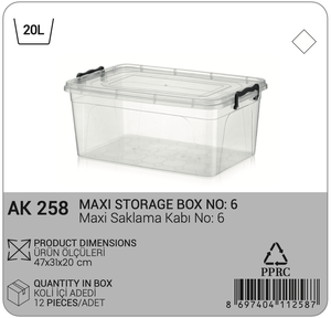 Maxi boîte de rangement n ° 6 de 20L avec couvercle et poignées en plastique transparent de grande capacité pour la maison, le bureau et la cuisine - Product Image 2