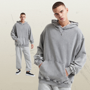 Ensemble de vêtements pour hommes personnalisés en coton brodé avec strass, style streetwear vintage, fermeture éclair, délavage acide, effet usé, évasé et à capuche - Product Image 4