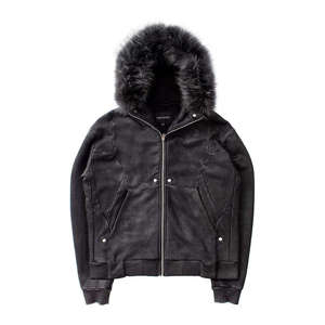 Veste à capuche en cuir, texture douce, coupe confortable, logo personnalisé disponible, pour un usage décontracté, mode, voyage et streetwear. - Product Image 1