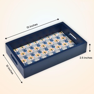 Juego de Bandejas Rectangulares de Madera Hechas a Mano con Borde Azulado y Adhesivo, Duraderas para Hogar y Oficina, Disponibles para Restaurantes y Cafeterías - Product Image 2