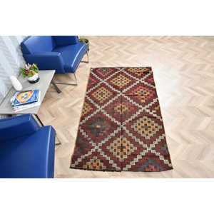 Vintage Accent Rug, 3.5x5.9 ft Turkish Rug, <b>Red</b> Abstract <b>Wool</b> Rug - Product Image 3
