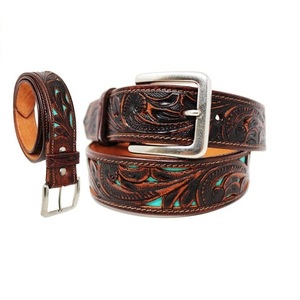 100% American Cow Hide Designer Western Belt Hand Floral Tooled Work Estilo Vintage para hombres y mujeres Saman Exports Proveedor - Product Image 3