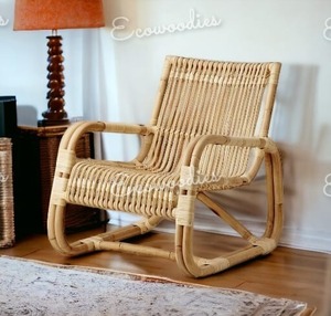 Silla de relajación escandinava Material de madera maciza Silla de jardín de color natural tejida de ratán natural para café al aire libre Restaurante Resort - Product Image 5