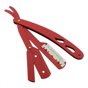 มีดโกนหนวดตรงสีแดงทันสมัยสำหรับผู้ชายมืออาชีพ พร้อมด้ามจับระบายอากาศและดีไซน์ล็อคแบบสวิงที่ปลอดภัย - Product Image 1