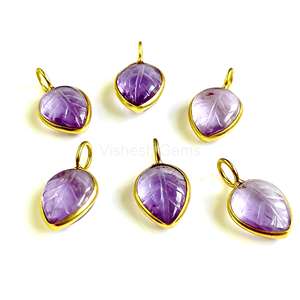 Colgante de hoja tallada de amatista Natural para la fabricación de joyas, colgante de amatista de hoja de piedras preciosas chapadas en oro de Plata de Ley 925 - Product Image 3
