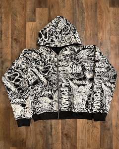 Sudadera con capucha y cremallera de gran tamaño con estampado de pantalla para hombre de alta calidad con pantalón de sudor 100% algodón 400gsm productos más vendidos - Product Image 3