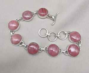 Bracelet en argent sterling 925 avec rhodochrosite, pierre précieuse rose faite à la main pour femmes, bijoux ethniques bohèmes artisanaux, mode - Product Image 6