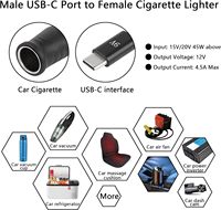 Adaptador USB C a encendedor de cigarrillos, enchufe macho USB tipo C de 20V a cable adaptador de encendedor de cigarrillos para cámara de salpicadero, GPS, luz Led de coche