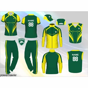 New Stylish Design of Powerhawke Comfortable Sportswear Cricket Uniform Set for Adult Boys with Custom Team Name and Logo