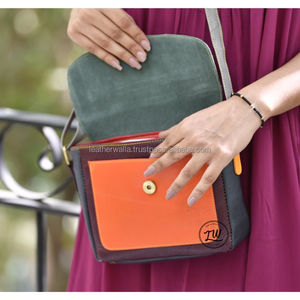 Handmade Leather Bag Recycled Leather Purse for Women Western Colorful Leather Small Crossbody Saddle Bag <b>Shoulder</b> <b>Strap</b> Bags - Product Image 4
