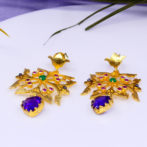 Boucles d'oreilles classiques en argent sterling 925 avec boucles d'oreilles en forme de cœur avec pierres précieuses en améthyste à la mode pour les femmes - Product Image 4