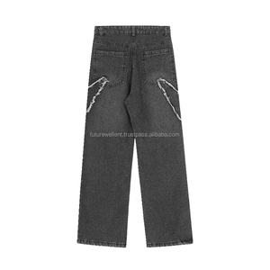 Pantalones holgados de mezclilla de pierna recta holgados de cintura ajustable High Street Trendy Plus Size Jeans para hombres Black Baggy Jeans - Product Image 2