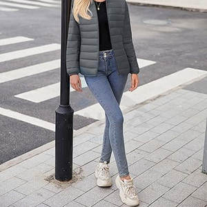 Chaqueta Acolchada de Invierno para Mujer, Chaqueta Acolchada con Cierre Completo, Cuello Alto, Ligera, Cálida, Ropa de Abrigo de Moda, Gris Oscuro - Product Image 6