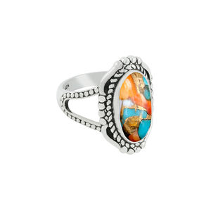 Nouvelle arrivée, bague en turquoise cuivre de coquille d'huître épineuse, argent sterling 925, bijoux bohèmes navajo, pierre précieuse faite à la main, fiançailles, mariages - Product Image 4