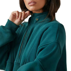 Sweat-shirt oversize pour femme, hiver, automne, polaire épais, uni, fermeture éclair sur le devant, broderie, style streetwear - Product Image 3