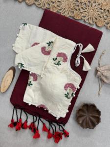 Nuevo lanzamiento Impreso Ropa de fiesta Khadi Algodón Pom Saree Ropa étnica india Khadi Algodón Impreso Ropa DE BODA Saree - Product Image 2