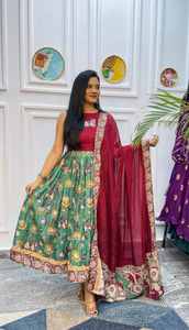 VESTIDO DE DISEÑADOR DE CUELLO BORDADO RANGOLI GEORGETTE NEGRO DE MODA CON DUPATTA VERDE - Product Image 6