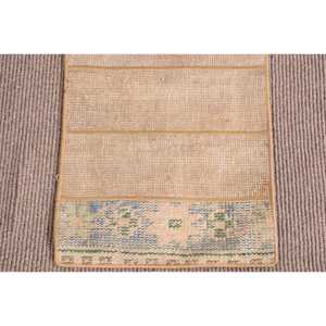 Turkish Vintage Rug 1.5x4 ft (45x122 cm), <b>Brown</b> Bordered <b>Wool</b> Rug - Product Image 5