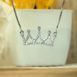 NOVAMART Fine Zarkan 925 Silver Queen Crown Necklace Trendy Gold Plated Brass <b>Copper</b> Alloy Zircon Stone with Link <b>Chain</b> for Gift - Product Image 2