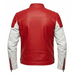 Men's Red Pu Leather Breathable Eco-friendly Waterproof Windproof Cafe <b>Racer</b> Motorcycle <b>Jacket</b> Slim Fit Vintage Biker Front - Product Image 2