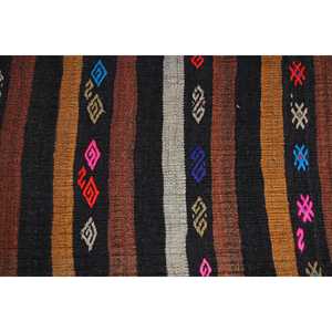 Vintage Turkish Rug, 1.8x10.2 ft Kilim Rug, <b>Brown</b> Red Floral <b>Wool</b> Rug - Product Image 4