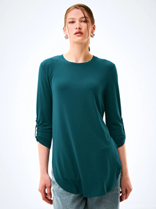 Tunique pour femme à manches 3/4, ourlet incurvé, t-shirt long respirant, col rond, mode boutique, logo personnalisé, OEM, vente en gros - Product Image 3