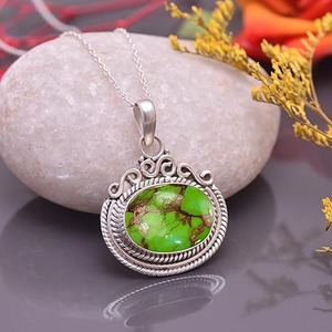 Colgante de joyería fina, colgante de Plata de Ley 925, piedra preciosa verde turquesa, colgante de joyería fina con sello 925, joyería colgante de plata - Product Image 4