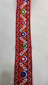 Custom Made Embroidered Thread Work <b>Ribbon</b> with Multi Coloured Options in Mirror Work Embroidery 100% Cotton Eco-Friendly - Product Image 2