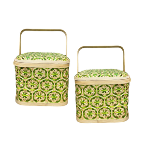 Cestas de Almacenamiento de Bambú Rústicas Tejidas a Mano, Cesta para Frutas con Diseño Floral, Artesanía Vietnamita - Product Image 1