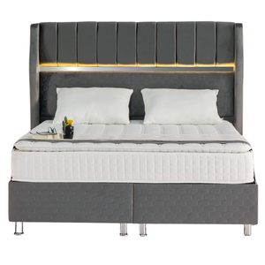 Ensemble de chambre à coucher de luxe HERA velours bois métal base de lit montage facile tête de lit rails latéraux pour ferme maison hôtel - Product Image 5