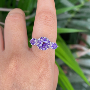 Fine 100% Natural Amethyst Cluster <b>Ring</b> <b>Sterling</b> <b>Silver</b> Rhodium Plated Prong <b>Set</b> Classic Wedding Anniversary Party Jewelry - Product Image 2