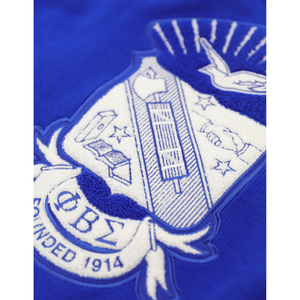 Phi Beta Sigma Suéter con cuello en V Azul real Blanco HBCU Ropa de fraternidad griega 30 Lana 70 Suéter bordado de punto de chenilla acrílica - Product Image 3