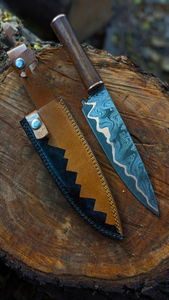 Fait à la main meilleur couteau de cuisine cuivre damas lame en acier manche en bois avec couverture anniversaire cadeau de noël cadeau de mariage. - Product Image 5