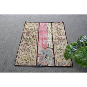 Tapis turc vintage de grande surface 2.2x2.8 pieds Rectangle classique rose beige laine latex abstrait Patchwork Design tapis de chambre de couloir - Product Image 1