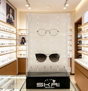 ขาตั้งแว่นตาอะคริลิกใสทันสมัยสำหรับจัดแสดงในร้านบูติก ชุดแท่นโชว์อะคริลิกแบบมินิมอล ชั้นวางกระจกใสสำหรับร้านค้าปลีก - Product Image 1