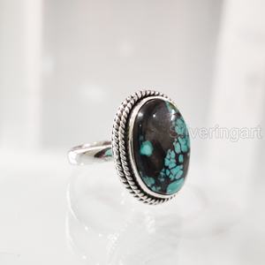 Women's <b>Ring</b> Natural Tibetan <b>Turquoise</b> Gemstone December Birthstone Simple Band Statement Jewelry 925 Sterling Silver <b>Ring</b> - Product Image 1