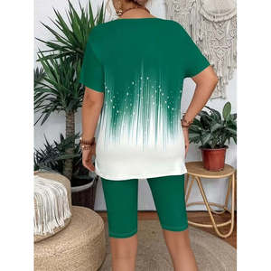 Ensemble deux pièces pour femme, chemisier scuba à manches courtes et col rond à motifs et leggings, 37944 - Vert - Product Image 4