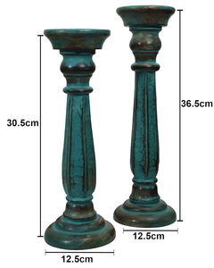 Turquoise Color <b>Set</b> of 3 Handmade Wood <b>Candle</b> Holders for Table Centerpiece Custom Manufacturer Factory Direct Sale - Product Image 3