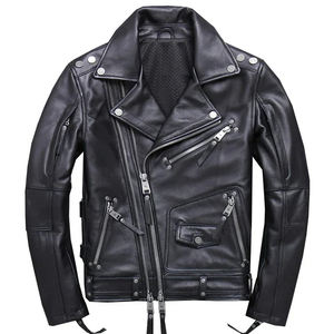 Chaqueta de cuero genuino para hombre, Natural abrigo de piel de vaca, cuello levantado, cierre de cremallera, lona para primavera, Otoño e Invierno - Product Image 1