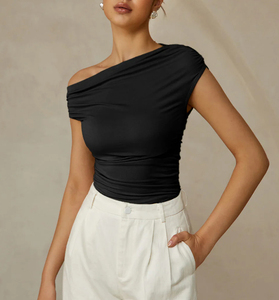 เสื้อยืดคอกลมแขนสั้นมีซิปปักลายสก๊อตสำหรับผู้หญิงแบบไม่สมมาตรผ้าปะติด Y2K แบบลำลอง - Product Image 6