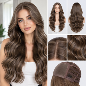 Brown Body Wave Lace <b>Front</b> <b>Wig</b> Glueless Transparent Hairline Heat Resistant Synthetic Hairpiece for Daily Wear - Product Image 1