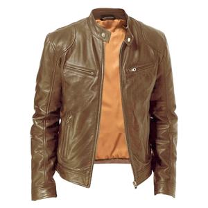 Printemps hommes col montant mince pleine fleur veste en cuir poche à glissière PU manteau motard hommes vêtements décontracté mâle de qualité supérieure - Product Image 1