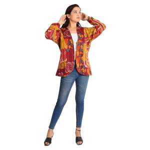 Boho Kantha แจ็คเก็ตสำหรับผู้หญิงทำด้วยมือผ้าฝ้ายวินเทจย้อนกลับได้น้ำหนักเบาเหมาะสำหรับแจ็คเก็ตแฟชั่นที่ทันสมัย - Product Image 2